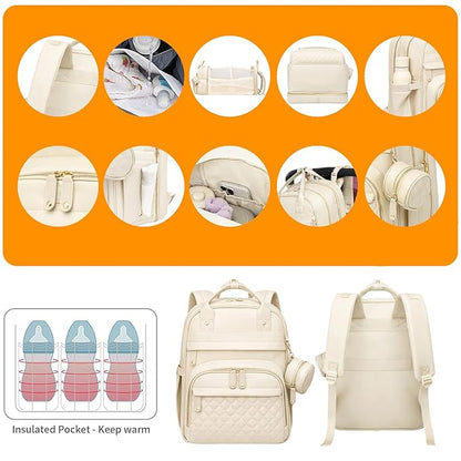 Astro alan Baby Diaper Bags with Changing Station, Waterproof Diaper Bag Backpack for Moms Dads with USB Charging Port, Baby Shower Gifts, Large Capacity diaper backpack, Beige