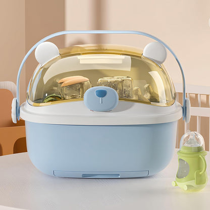 Baby Bottle Drying Rack Storage, Nursing Bottle Storage Box Organizer with Cover, Portable Kitchen Cabinet Organizer, Durable countertop Dryer (Light Sky Blue)