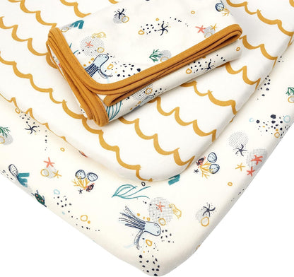 Tutti Bambini Premium Bassinet Sheets (2 Pack) - Soft & Breathable Bamboo Jersey, Double-Strength Bedside Sleeper Sheets, Fits Mattresses from 20.8 x 31.5 in to 23.6 x 35.4 in (Our Planet)