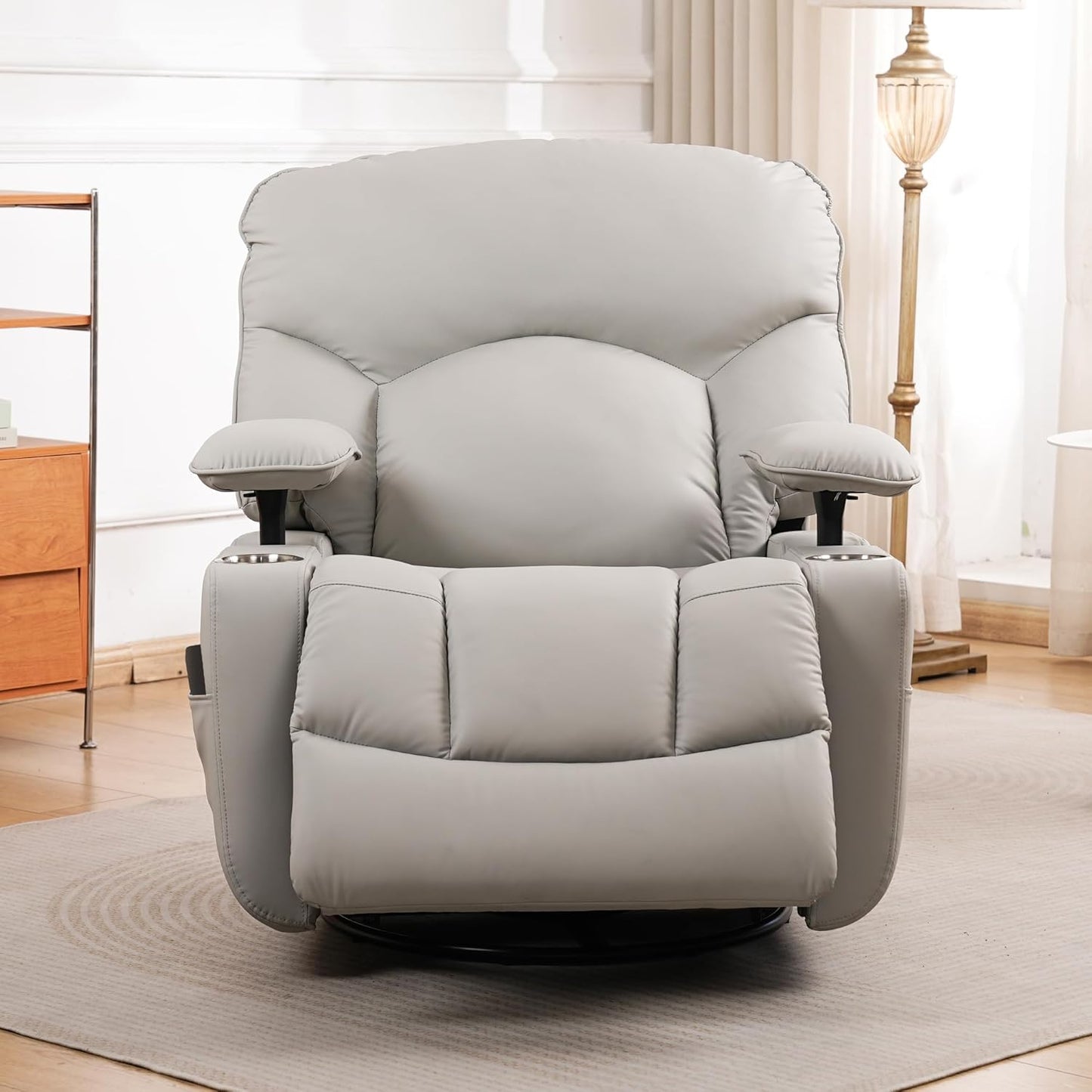 GRAINELL Oversize Power Swivel Recliner, 40in Wide Electric Glider Rocking Chair with Headrest Adjustment, USB Port, 270° Swivel, Rock 30° – for Living Room, Nursery, Black (5" 7' to 6" 1' Height)