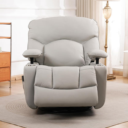 GRAINELL Oversize Power Swivel Recliner, 40in Wide Electric Glider Rocking Chair with Headrest Adjustment, USB Port, 270° Swivel, Rock 30° – for Living Room, Nursery, Black (5" 7' to 6" 1' Height)