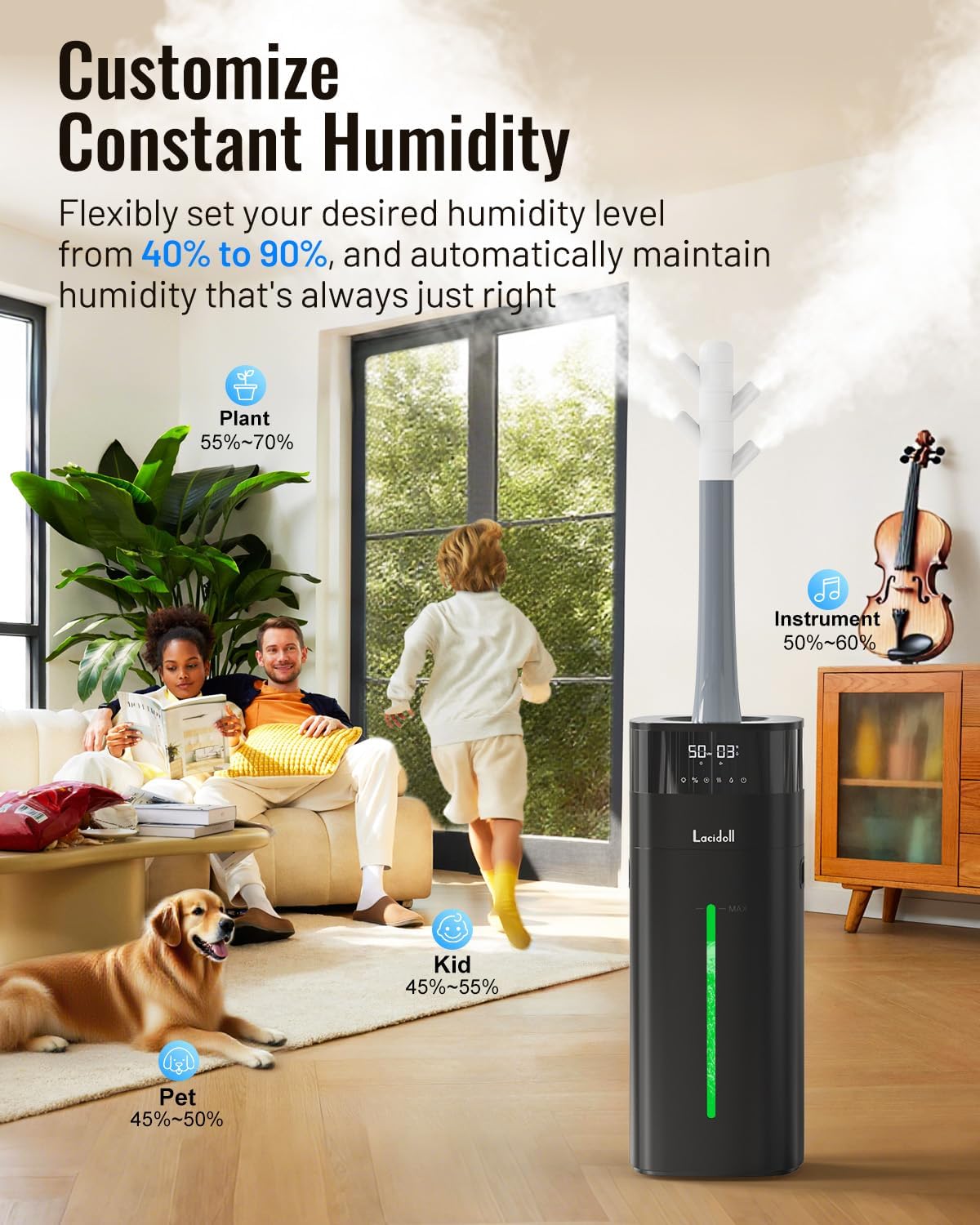 LACIDOLL Cool and Warm Mist Humidifier Large Room, 5.3Gal/20L Humidifiers for Home 2500 sq ft, Air Humidifiers for Bedroom with Diffuser&Extended Tube, Whole House Humidifiers for Nursery Baby Plants