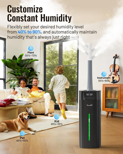 Lacidoll Cool and Warm Mist Humidifier Large Room, 5.3Gal/20L Humidifiers for Home 2000 sq ft, Whole House Humidifiers with Diffuser Extended Tube, Air Humidifier for Bedroom Nursery Baby Plants Black