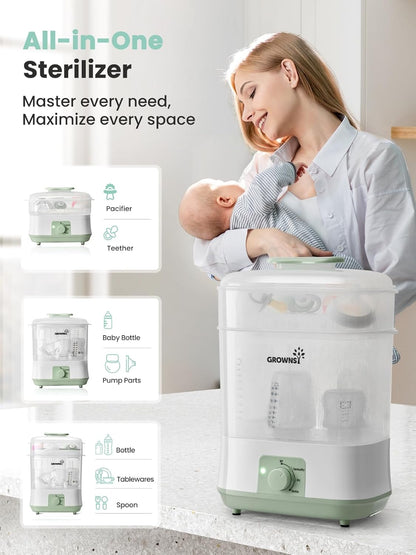 Grownsy Adjustable 4 in 1 Large Bottle Sterilizer and Dryer, 8 Bottles Capacity,Electric Steam Baby Bottle Sterilizer, Sanitizer for Baby Bottles & Pacifiers, Breast Pump Parts