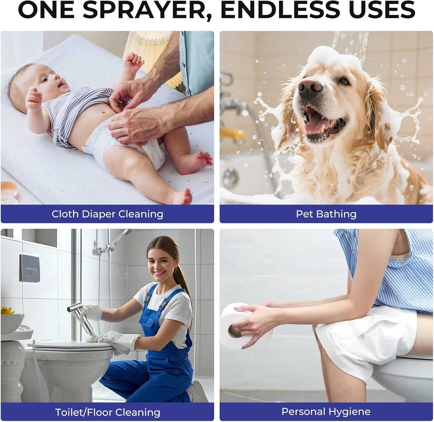 Handheld Bidet Sprayer for Toilet - Stainless Steel Bathroom Bidet Faucet with Adjustable Water Pressure Hose - Leak-Proof Muslim Shower & Cloth Diaper Sprayer for Baby, Feminine Wash, Pet Bath