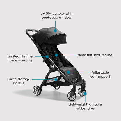 Baby Jogger City Tour 2 Carry-On Approved Travel Stroller, Ultra-Compact Baby Stroller, Lightweight, Easy Fold, Baby Travel Essential, Pitch Black