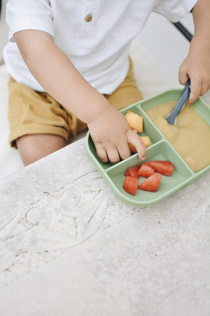 Beaba Silicone Suction Plates for Baby, Made with High Grade Food Safe Silicone, Toddler Dishes, Soft Unbreakable Baby Plates with Suction Bottom, Sage