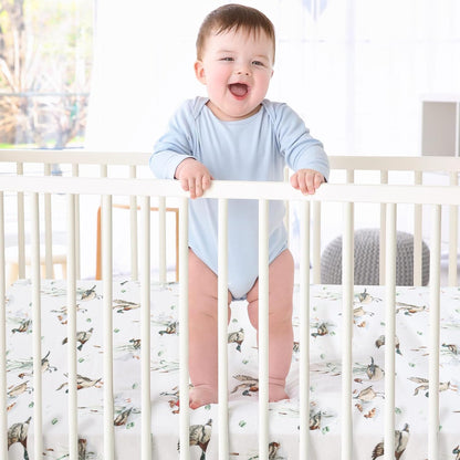 LifeTree Crib Sheets for Baby Unisex - Muslin Fitted Crib Sheets Toddler Bed Sheet, 70% Viscose from Bamboo and 30% Cotton, Fits Mini Crib & Pack and Play Playard, Bear, 26in x 38in