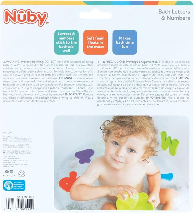 Nuby Foam Bath Letters and Numbers for Toddlers - Bath Toy Set for Kids 3+ Years - 36 Pieces