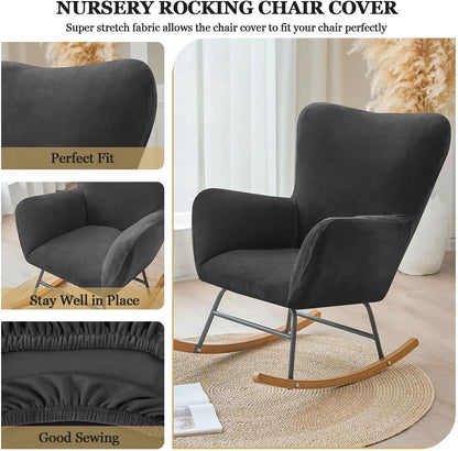Levoberg Nursery Rocking Chair Cover Velvet Rocker Glider Chairs Cover Slipcovers Stretch Rocking Accent Chair Cover Recliner Armchair Slipcover for Nursery Living Room Bedroom Office Camel