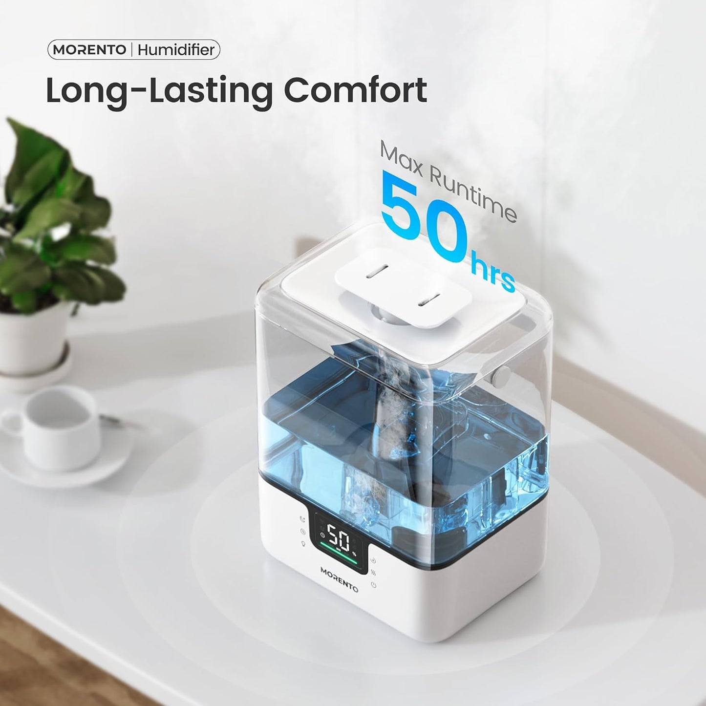 MERONTE Smart Humidifiers for Bedroom Large Room Home, 6L Cool Mist Top Fill Humidifier with Essential Oil Diffuser, Smart App & Voice Control, for Nursery & Plants, Black, 1 Pack + 7 Color NightLight