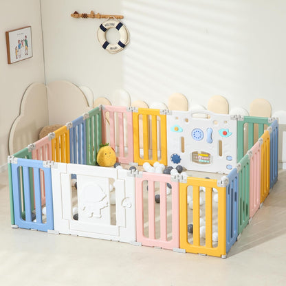 Bestgame Baby Play Pen, Foldable Play Pens for Babies and Toddlers, 14 Panels Extra Large Baby Playpen, Astronauts Portable Fence, Kids Gate Playpen Yard - Grey