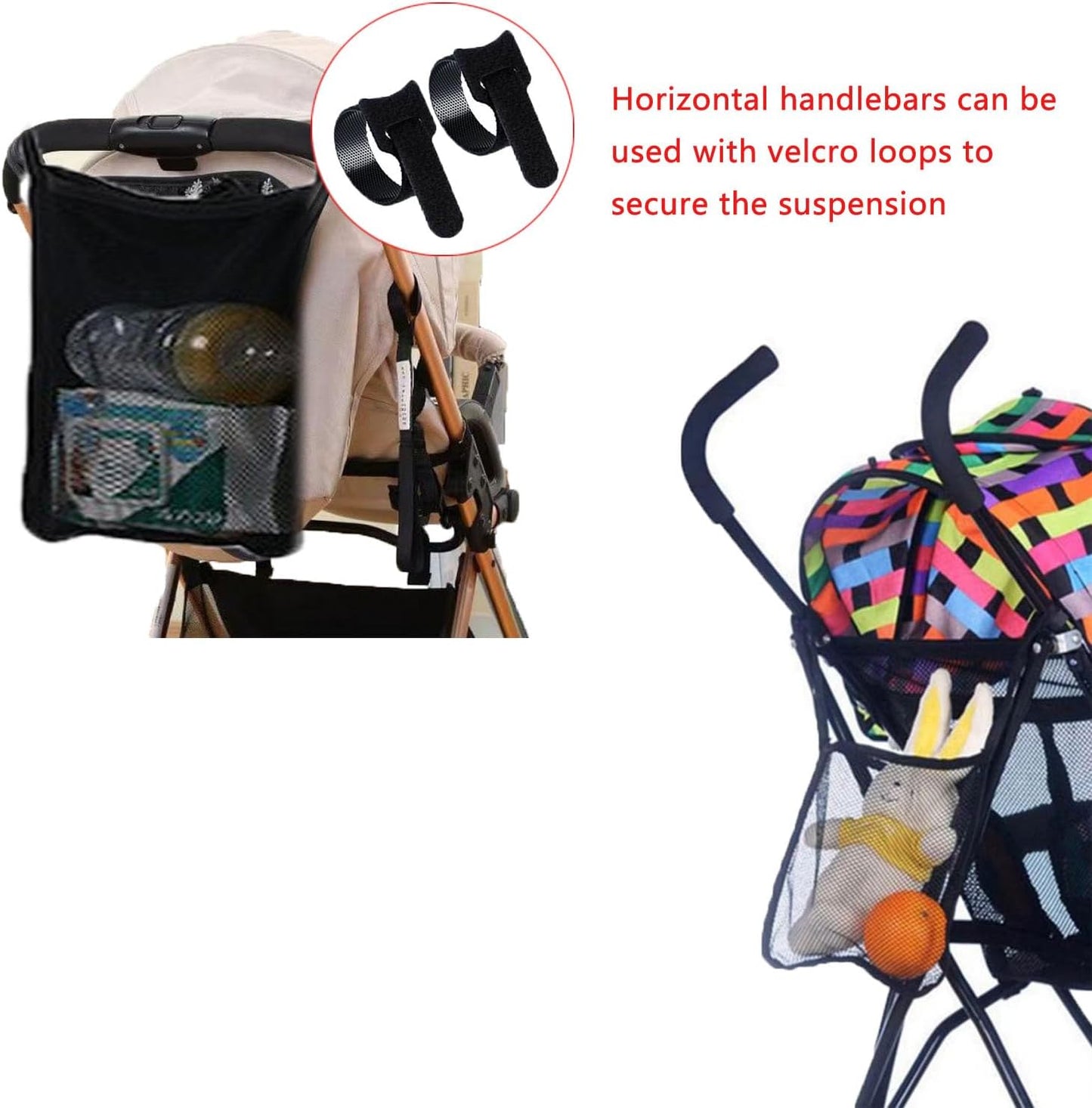 3 Pack Stroller Sling Mesh Bag Back Hanging Extra Storage Organizer Handle Bar Attachment Net Pouch for Kids Wagon Pushchair Pram Car Seat Umbrella Water Bottle Diaper Bag Phone Snacks