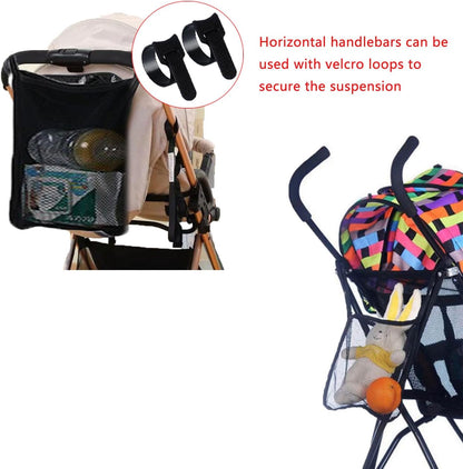 3 Pack Stroller Sling Mesh Bag Back Hanging Extra Storage Organizer Handle Bar Attachment Net Pouch for Kids Wagon Pushchair Pram Car Seat Umbrella Water Bottle Diaper Bag Phone Snacks