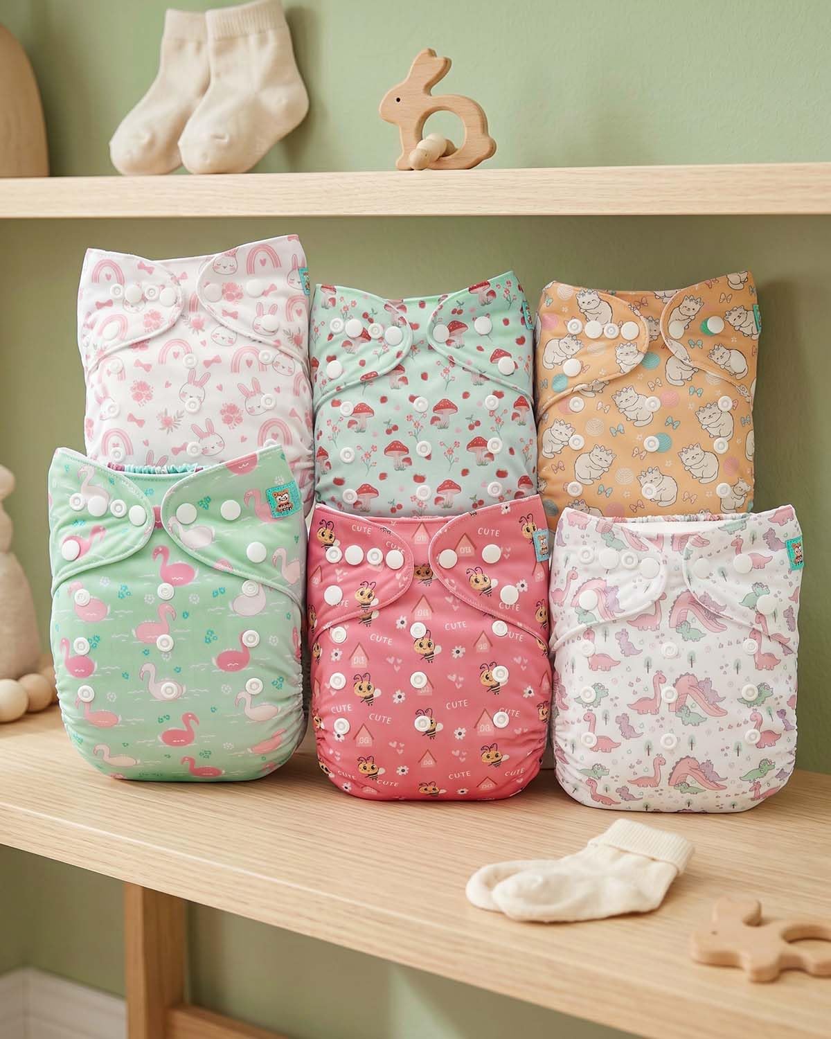 ALVABABY Baby Cloth Diapers 6 Pack with 12 Inserts Cloth Diaper Covers Adjustable Washable Reusable for Baby Girls and Boys