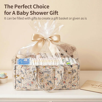 Baby Boy Essentials Diaper Caddy Organizer – Portable Storage Basket with Shoulder Strap & Stroller Hooks, Splashproof Quilted Nursery & Car Tote, Baby Gifts for Baby Shower, Classic Blue