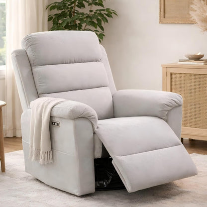 FLEXISPOT Souffle Swivel Rocker Recliner Chair for Adults, Nursery Rocking Glider Chair with Massage & Heat, FSC Wood Frame, Manual Recliner for Living Room, Nursery & Relaxation, Light Grey