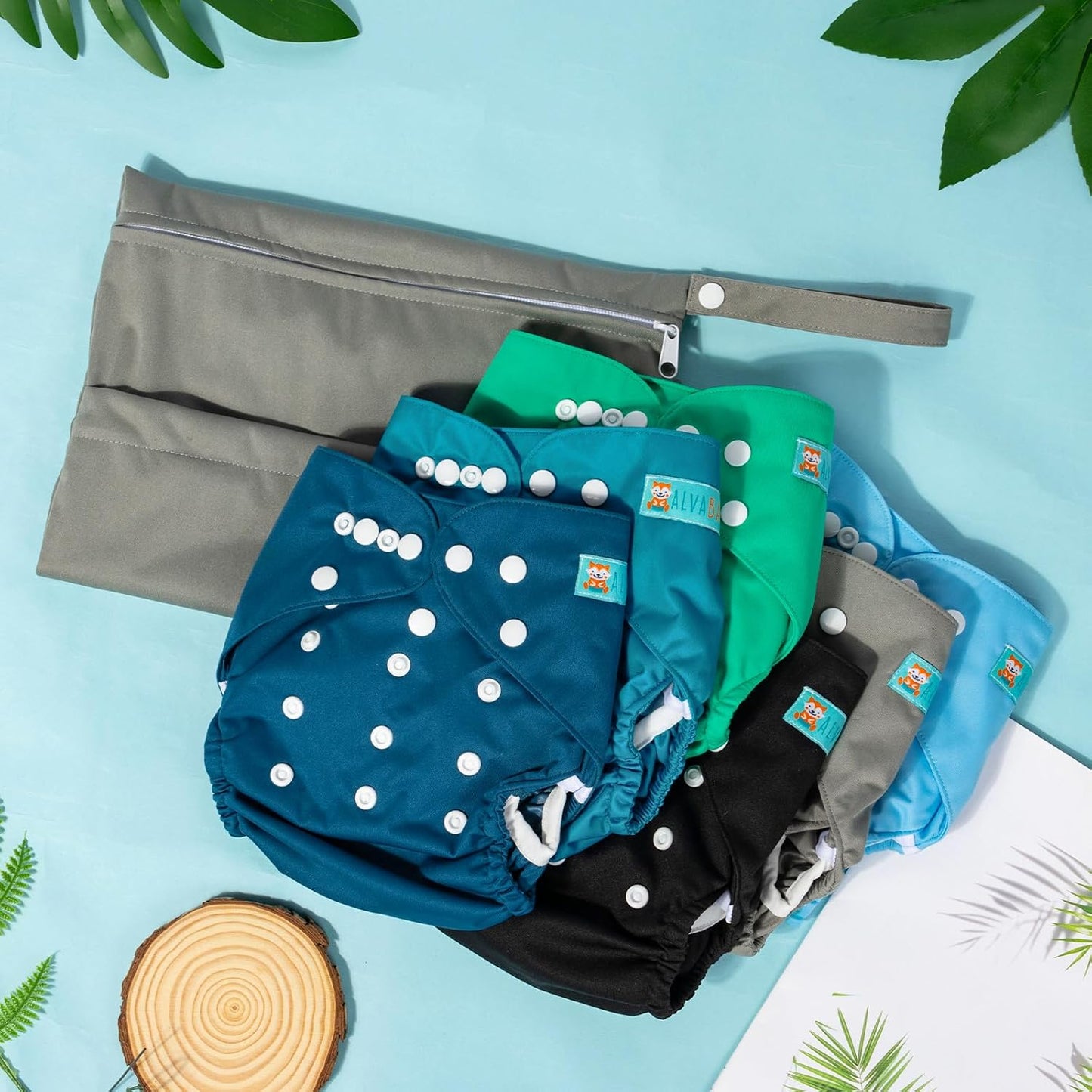 ALVABABY 6pcs Cloth Diaper Covers &1 Wet Dry Bag, Washable Reusable Cloth Nappy Shell for Prefold with Multi-Functional Bag, Flat or Fitted Diaper Inserts 6NKZ06