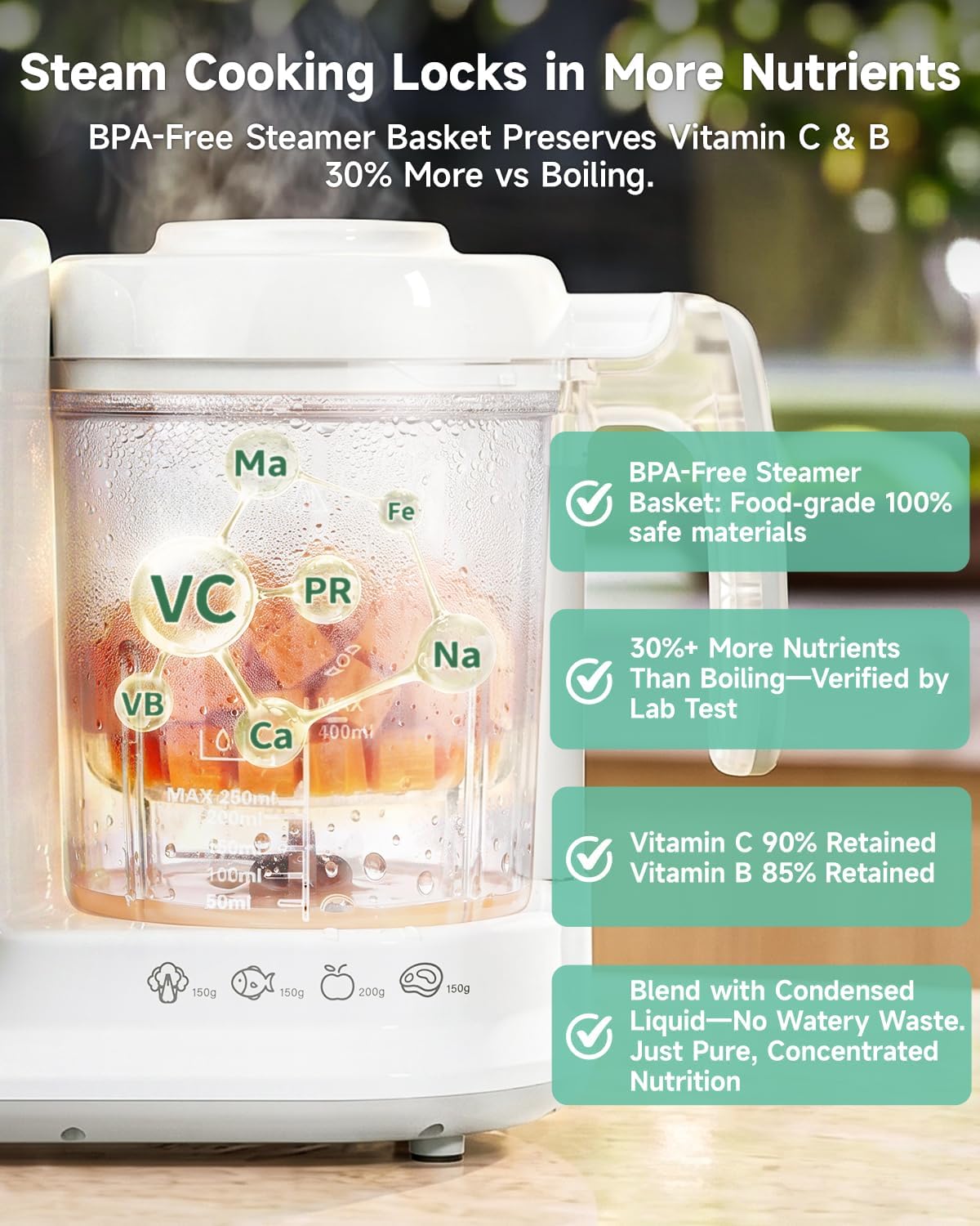 Baby Food Maker, One Step Baby Food Processor Steamer with Steam Basket Puree Blender Grinder Safty Lock, Auto Cooking Grinding Self-Cleaning & Sterili-zing for Healthy Homemade Baby Food, BPA-Free