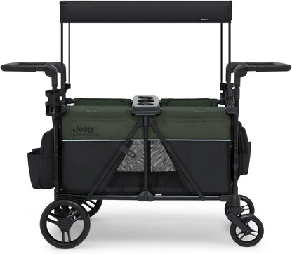 Jeep Aries Stroller Wagon by Delta Children Premium Wagon for 2 Kids with Convertible Seats, Adjustable Push/Pull Handles, Removable Canopy & Flat Fold - Greenguard Gold Certified, Black/Green