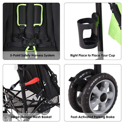 BABY JOY Lightweight Stroller, Compact Travel Stroller, Infant Stroller w/Adjustable Backrest & Canopy, Cup Holder, Storage Basket, 5-Point Harness, Easy Fold, Umbrella Stroller for Toddler, Black