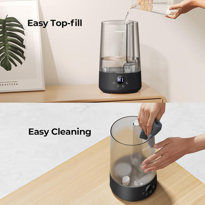 Homvana Humidifiers for Bedroom Home, 3.6 L Cool Mist Top-Fill 34H Super Long Time, Quiet 23dB, Baby Humidifier, Oil Diffuser for Large Room, House, Plant, Nursery, Office, BPA FREE, Ultrasonic (Grey)