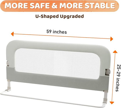 omzer Large Bed Guard Rail for Toddlers - 59inch Foldable & Adjustable Heights Baby Bed Safety Railing - Toddler Long Bed Rails Guard for Twin, Bunk, Queen & King, Full Size Bed