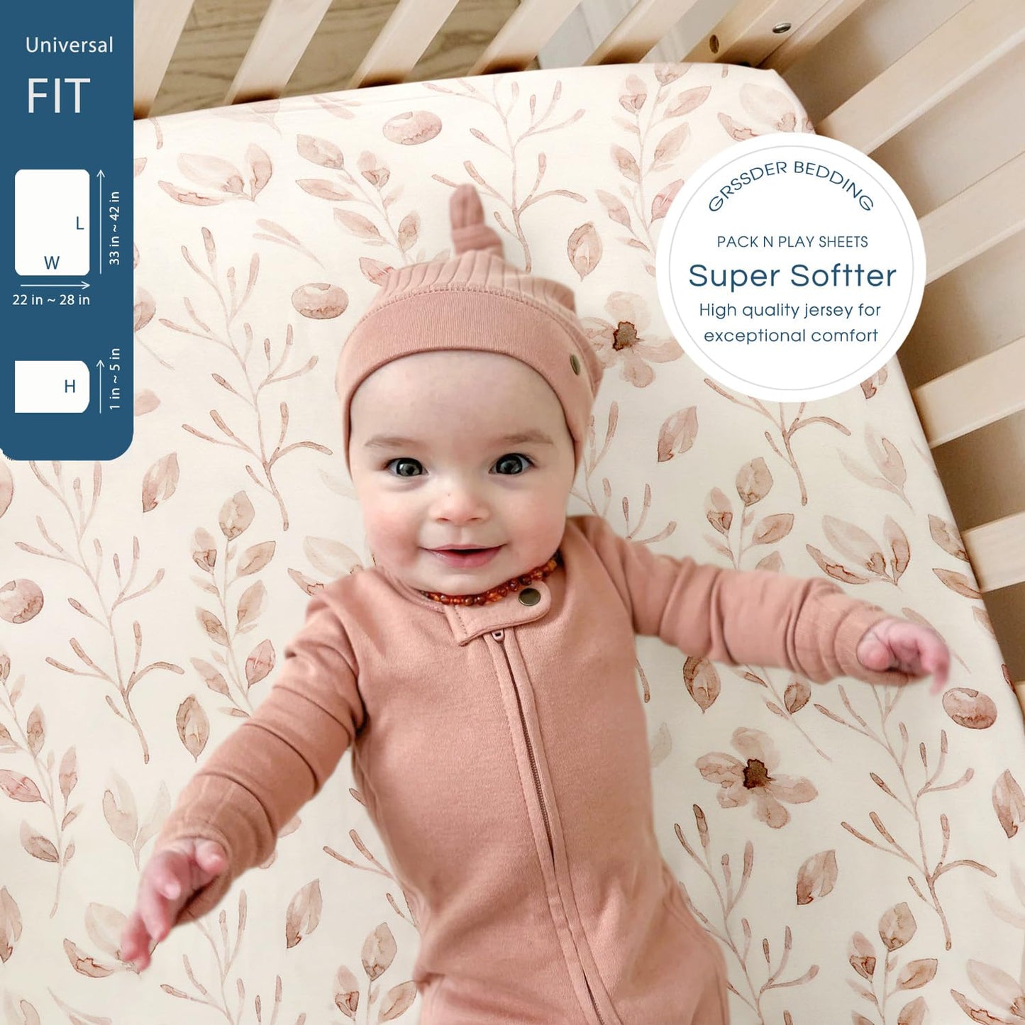 GRSSDER Stretch Ultra Soft Jersey Knit Fitted Pack n Play Playard Sheets Set 2 Pack，Fits Portable/Mini Cribs Sheets, Playards Mattress Pads, Stylish Watercolor Animals for Baby, Mint Green