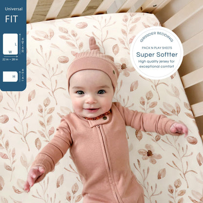 GRSSDER Stretch Ultra Soft Jersey Knit Fitted Pack n Play Playard Sheets Set 2 Pack，Fits Portable/Mini Cribs Sheets, Playards Mattress Pads, Stylish Watercolor Animals for Baby, Mint Green