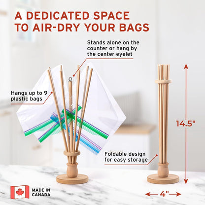 Plastic Bag and Bottle Dryer - Patented; Multi-Purpose Drying Rack Saves Money and the Planet. Folds for Easy Storage