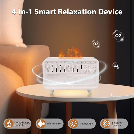 White Noise Machine with Humidifier, Essential Oil Diffuser & Bluetooth Speaker, Portable Night Light, 8 Natural Sounds Style Mixer with Auto-Off Timer for Baby, Kids, Adults, Bedroom, Office