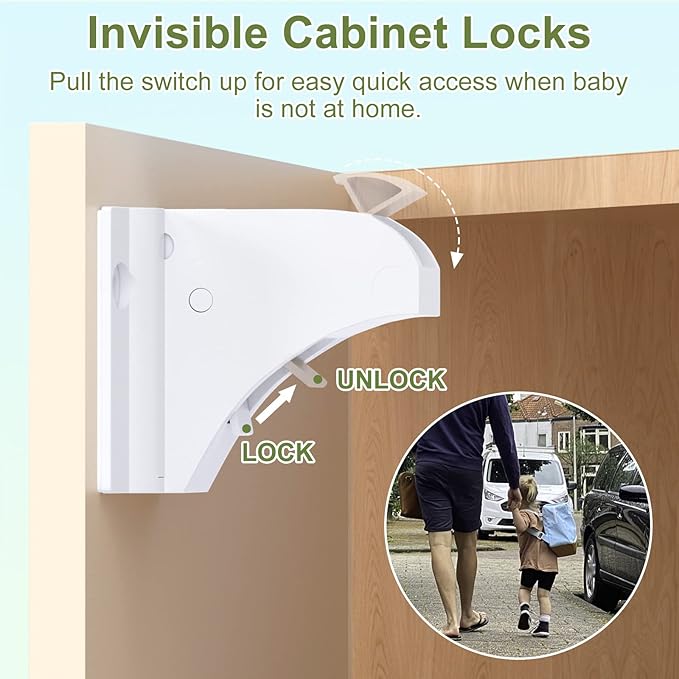 Child Safety Magnetic Cabinet Locks, AOSITE 6 Pack+2 Keys Baby Proofing Magnetic Drawer Locks for Kitchen, Cabinet Lock Baby Proofing with Adhesive No Drill, 4 Baby Safety Cabinet Locks for Knobs