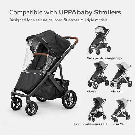 Rain Cover Fits for UPPAbaby Vista/Vista V2/Vista V3/Cruz/Cruz V2 Stroller – Windproof Weather Shield with Zipper Window & Air Vents, All-Season Stroller Rain Protector
