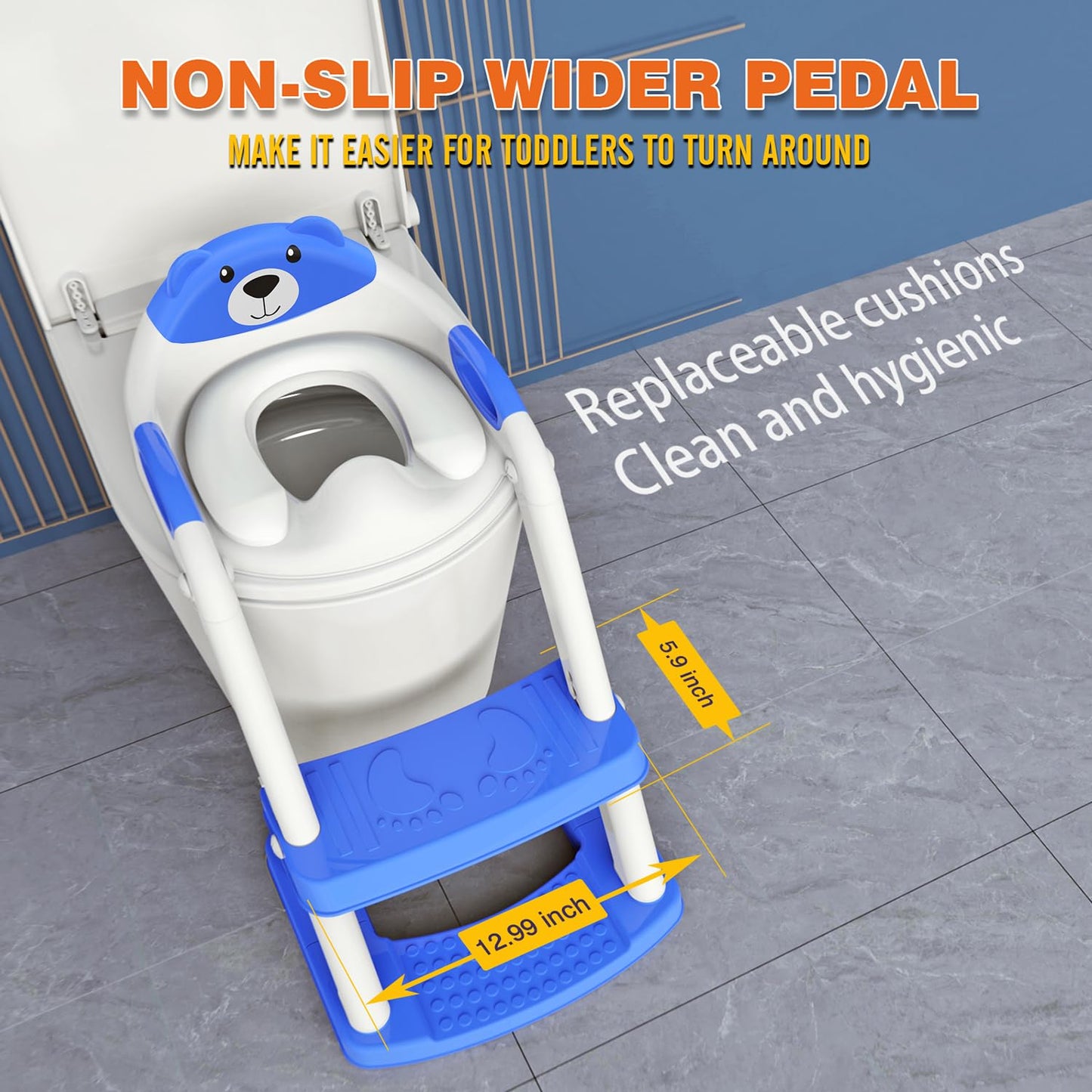 Potty Training Seat, SKYROKU Upgrade Toddler Toilet Seat for Kids Boys Girls, 2 in 1 Potty Training Toilet, Splash Guard Anti-Slip Pad Step Stool,New Sector-Shape Stabilized Base (8899+Grey)
