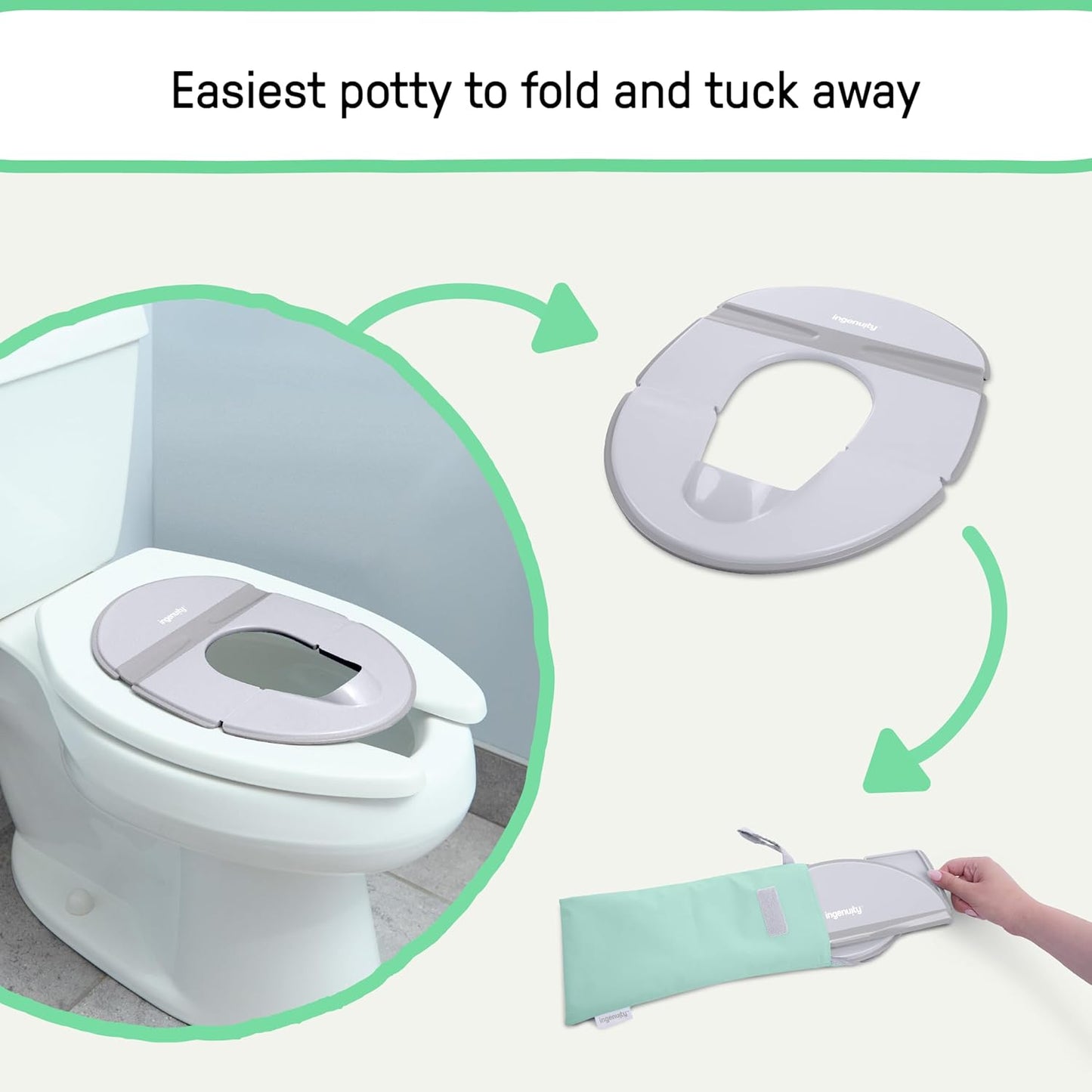 Ingenuity My Travel Potty, 2-in-1 Baby and Toddler Portable Potty Seat & Potty Ring, Lightweight Foldable, Includes Travel Bag & 3 Disposable Liners, Neutral