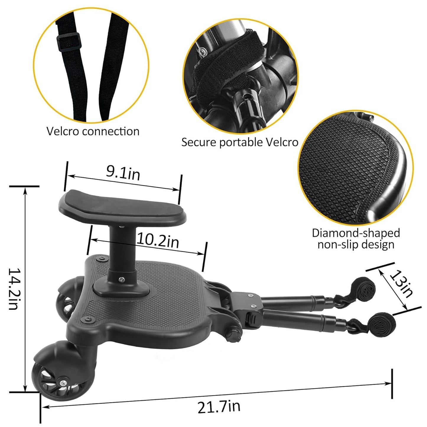 2026 New-Universal Stroller Board with Detachable Seat, 2in1 Sit and Stand Stroller Connectors for Most Strollers, Holds Children Up to 55 LBs Stroller Standing Board(Black)