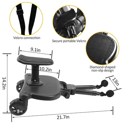 2026 New-Universal Stroller Board with Detachable Seat, 2in1 Sit and Stand Stroller Connectors for Most Strollers, Holds Children Up to 55 LBs Stroller Standing Board(Black)