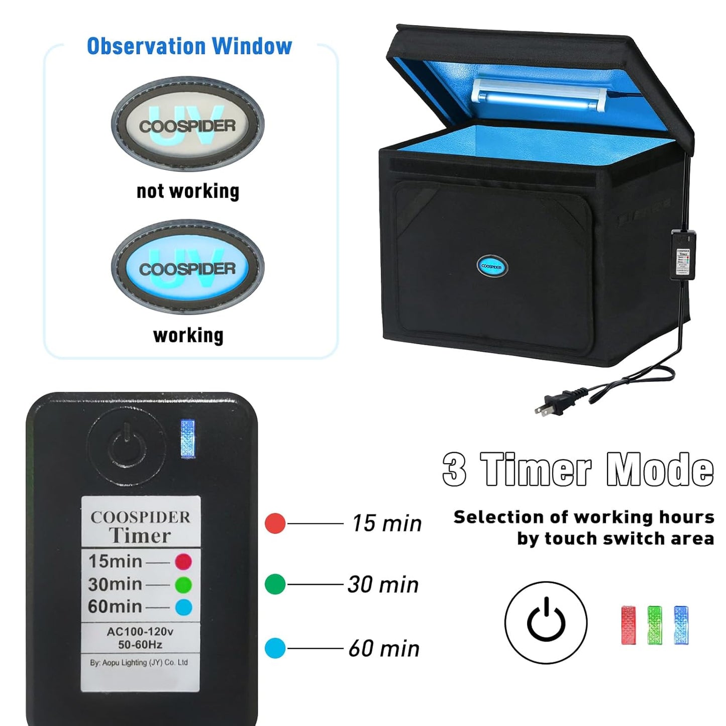 UVC Sanitizer Box Ozone Free with Timer, Portable Large Cleaner Bag with USB Port, UV Light Blue Tote for Mask, Cell Phone, Baby Bottle, Key, Towel 12L/3.17 gal