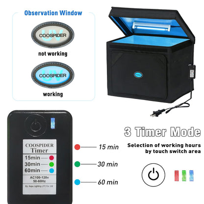 UVC Sanitizer Box Ozone Free with Timer, Portable Large Cleaner Bag with USB Port, UV Light Blue Tote for Mask, Cell Phone, Baby Bottle, Key, Towel 12L/3.17 gal
