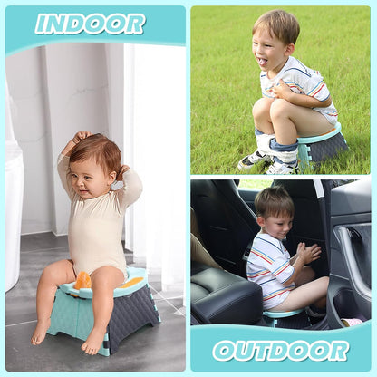 Portable Potty Chair for Toddlers with Splash-Proof Design, Foldable Travel Potty with Bag & 30 Refills - Kids Toilet for Car, Camping, Indoor - Easy Clean Baby Potty Training Seat(Red-blue)