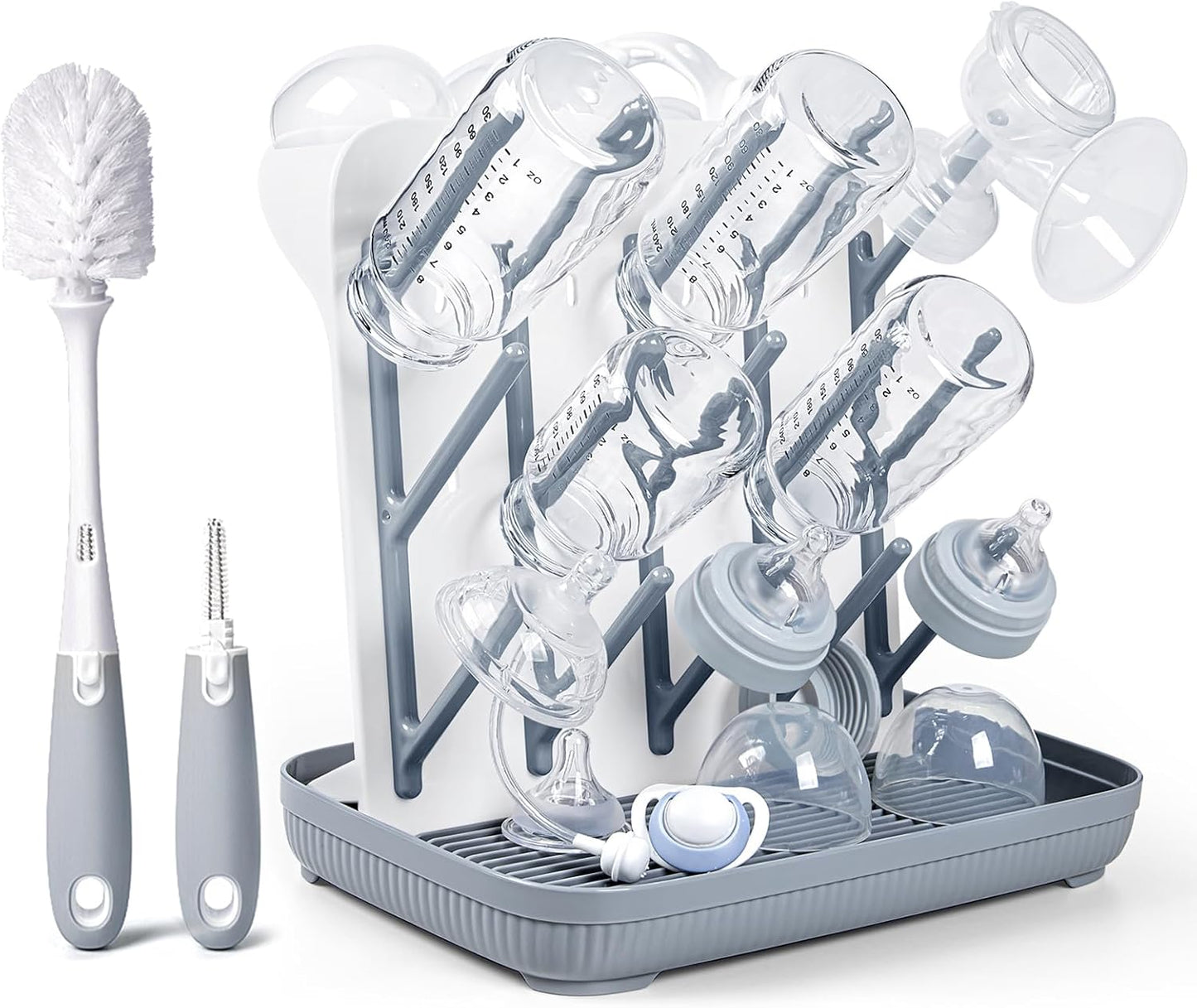 Termichy Baby Bottle Drying Rack: Large Vertical Bottle Dryer Rack Holder - Space Saving Standing Drying Rack for Baby Bottles and Pump Part Cleaning (Gray)