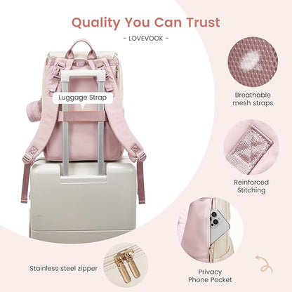 LOVEVOOK Diaper Bag Backpack, Baby Travel Bags for Boys & Girl, Toddler Waterproof Diaper Bag w/Changing Pad (Pink, 15.6''-Small)