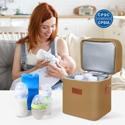 PIIOSER Breastmilk Cooler Bag with Ice Pack Fits 6 Baby Bottles Up to 9 Ounce, Insulated Baby Bottle Tote Bags, Double Layer Waterproof Leak-Proof with Shoulder Strap for Nursing & Working Mom (Grey)