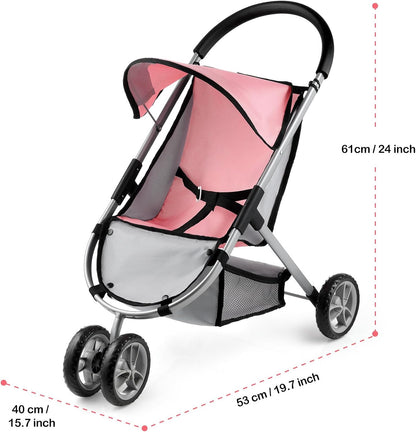 GAGAKU Baby Doll Stroller for Toddlers, Foldable Toy Stroller with Storage Basket and Bag, Diapers - Reborn Doll Accessories for Girls & Kids Ages 3+, Pink