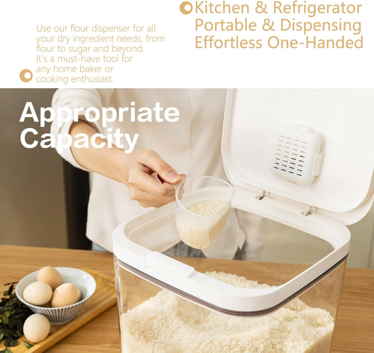Flour Container - 5.5 L /5.81qt/5kg Large Flour Dispenser Keep Your Flour Fresh and Dry Easily with Kitchen Essential