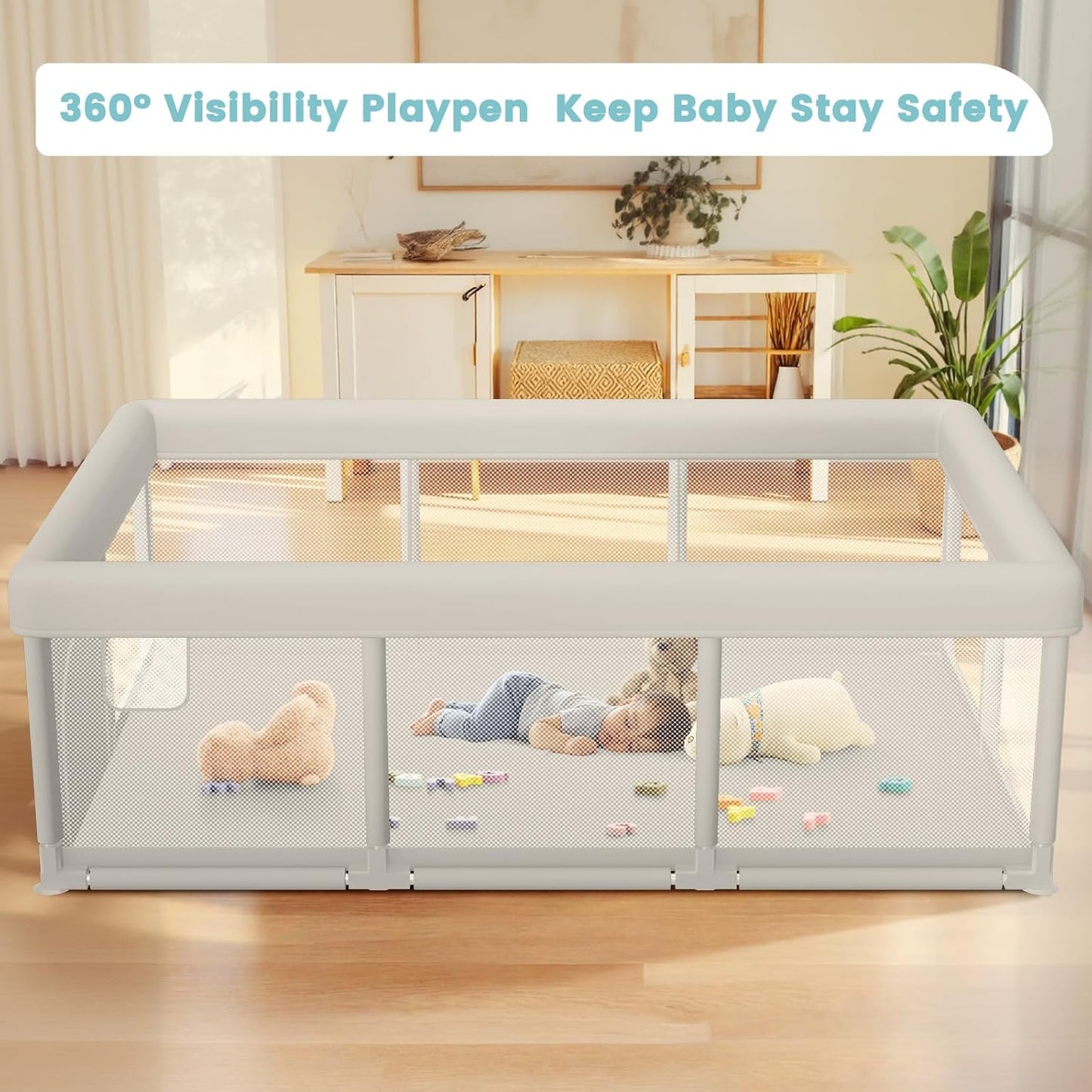 besuhot Baby Playpen Extra Large Play Yard 74" x 50" Playpen for Babies and Toddlers with Anti-Slip Suckers and Zipper Gate, Safety Baby Activity Center for Indoor & Outdoor