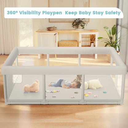 besuhot Baby Playpen Extra Large Play Yard 74" x 50" Playpen for Babies and Toddlers with Anti-Slip Suckers and Zipper Gate, Safety Baby Activity Center for Indoor & Outdoor