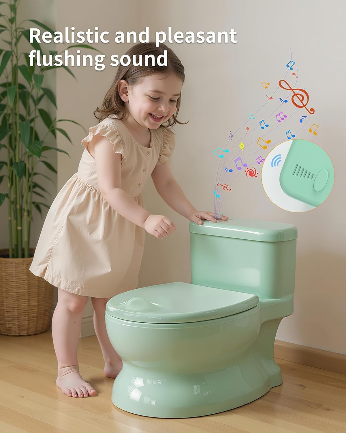 Realistic Potty Training Toilet - Flushing Sounds, Wipes Storage, Disposable Liners, Easy to Clean for Toddler Boys and Girls (Pink)