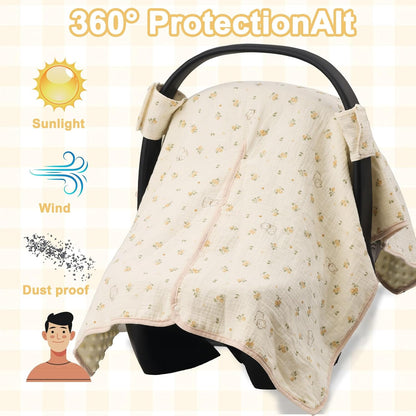 2-in-1 Baby Car Seat Cover & Canopy | Mom Nursing Cover, Easy Install Shield | Multi-Purpose for Winter Warmth & Summer Shade (Brown)