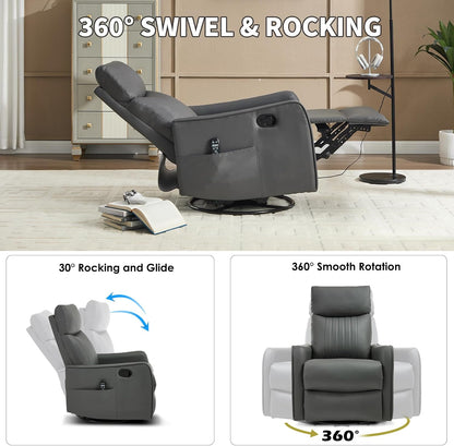 Trustyue Swivel Rocker Recliner Chair, 360° Swivel Recliner with Heat and Massage, Rocker Recliner Nursery Glider Chair with Side Pockets for Living Room (Beige, Fabric)